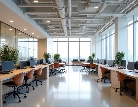 Espace de travail ouvert et lumineux dans un siège social moderne