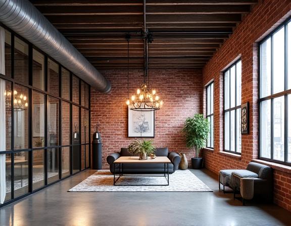 Loft industriel avec verrière et mur en briques apparentes