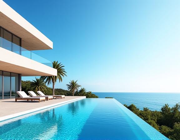Villa moderne avec piscine à débordement et vue sur la mer