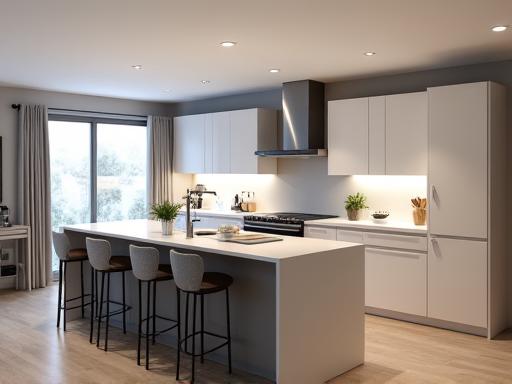 Cuisine moderne sur mesure avec îlot central
